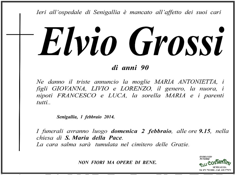 Manifesto funebre per Elvio Grossi