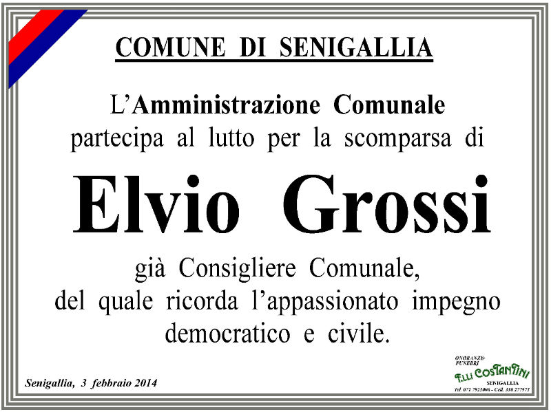 Il Comune di Senigallia partecipa al lutto per Elvio Grossi