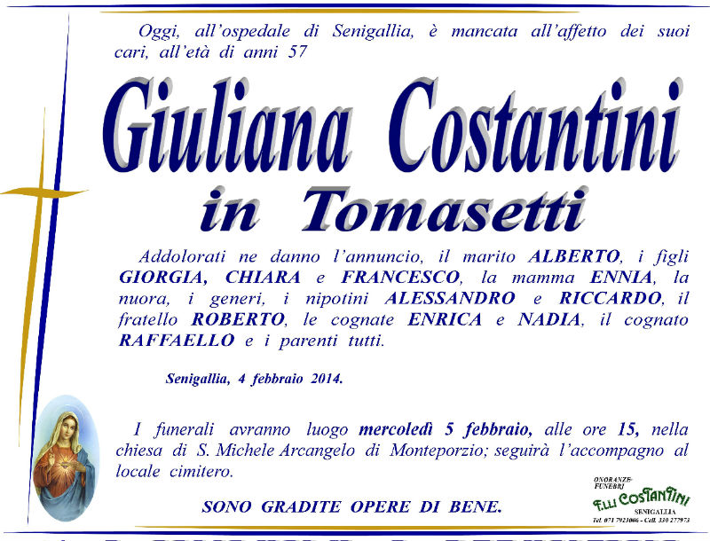 Necrologio-Giuliana Costantini