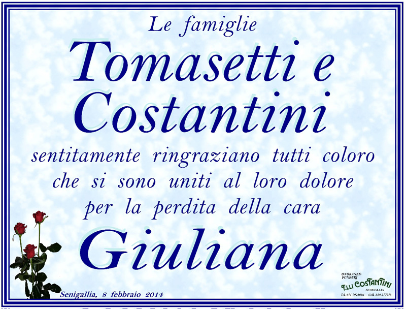 Manifesto funebre per Giuliana Costantini