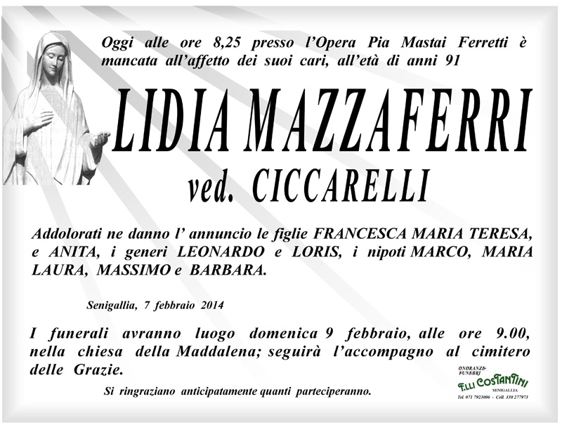 Manifesto funebre per Lidia Mazzaferri