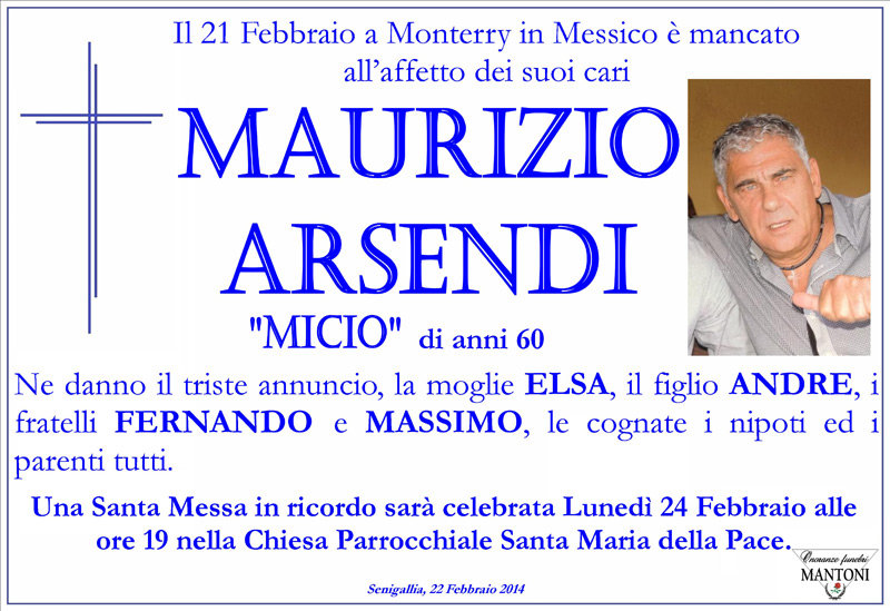 Manifesto funebre per Maurizio Arsendi