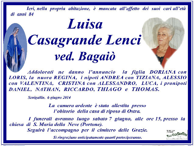 Luisa Casagrande Lenci ved.Bagaiò