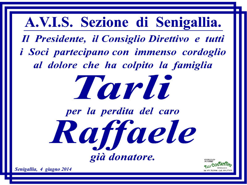 Scomparsa Raffaele Tarli, ricordo Avis