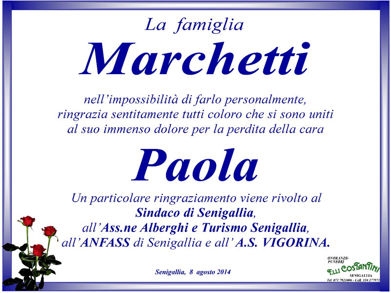 Manifesto funebre per Paola Modesti, in Marchetti