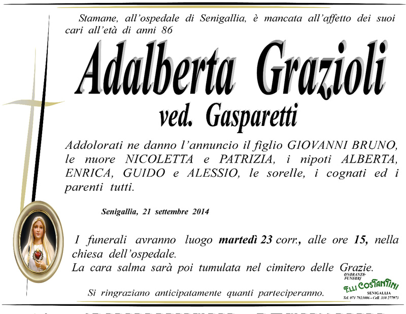 Manifesto funebre per Adalberta Grazioli