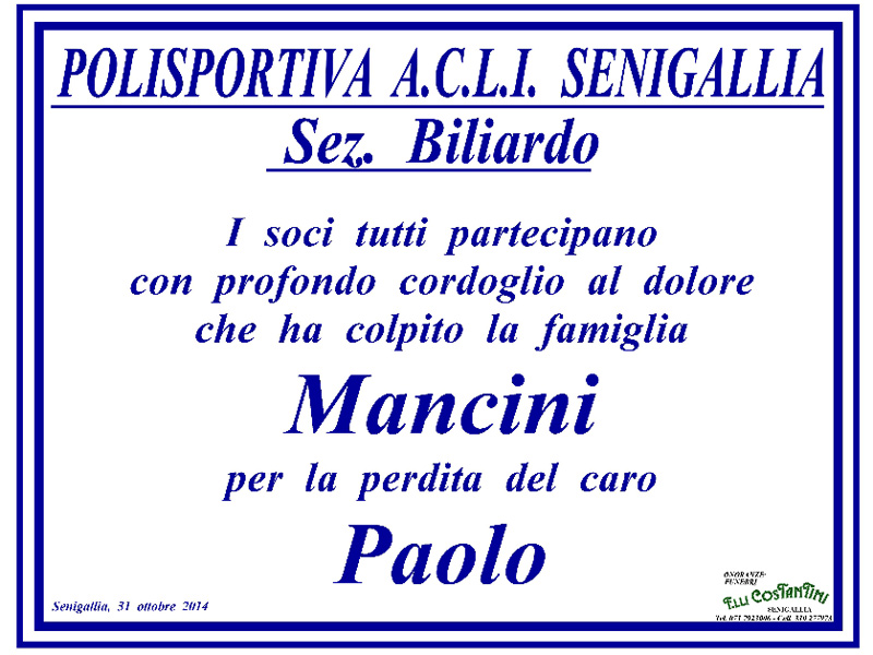 Manifesto funebre per Paolo Mancini