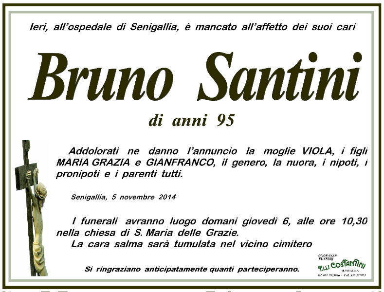 Bruno Santini, necrologio