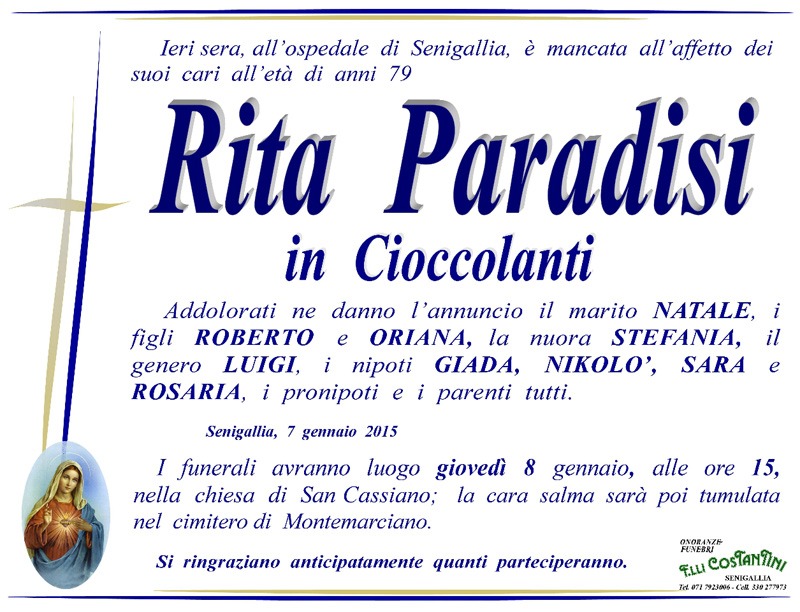Manifesto funebre per Rita Paradisi