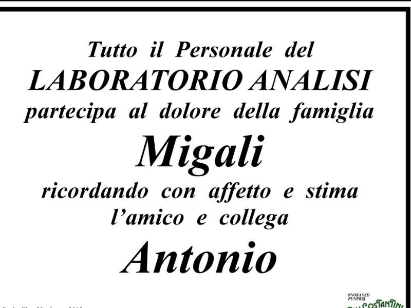 Manifesto funebre per Antonio Migali