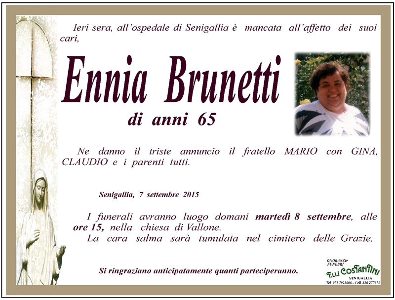 Manifesto funebre per Ennia Brunetti