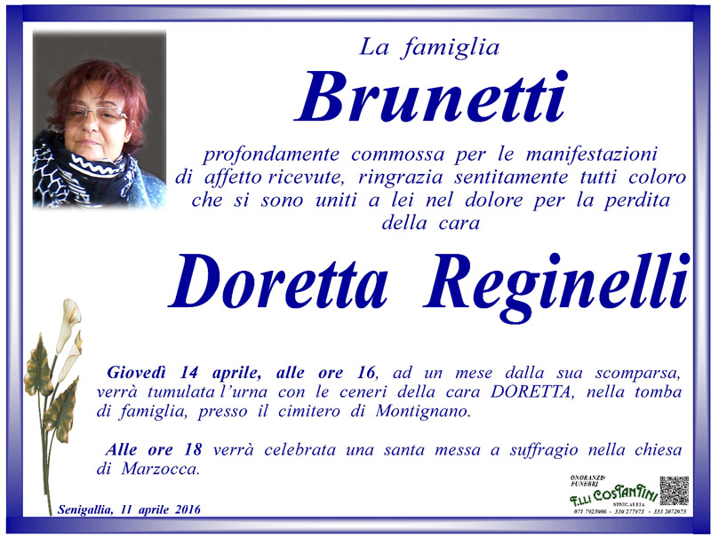 Manifesto funebre in memoria di Doretta Reginelli