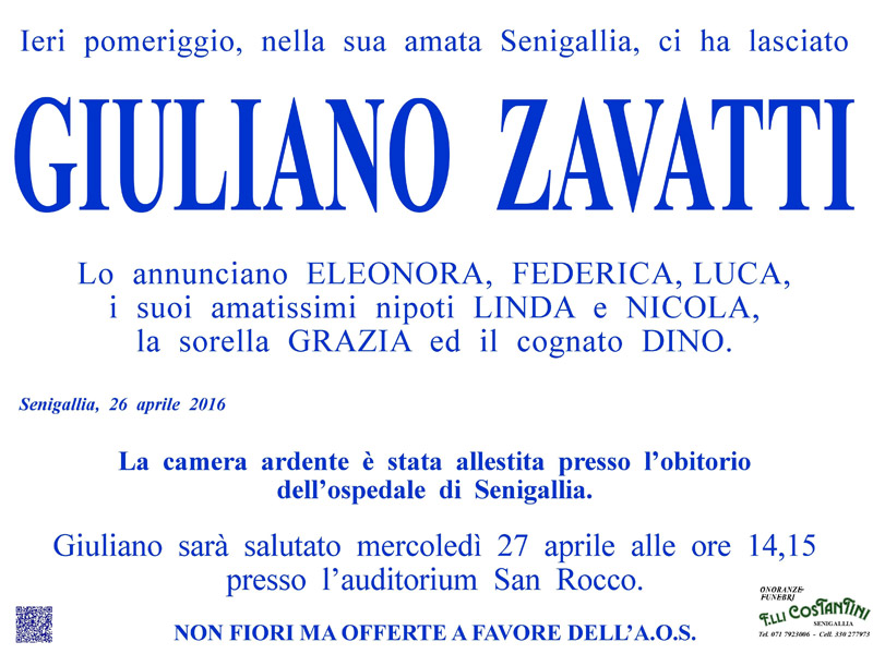 Manifesto funebre per Giuliano Zavatti
