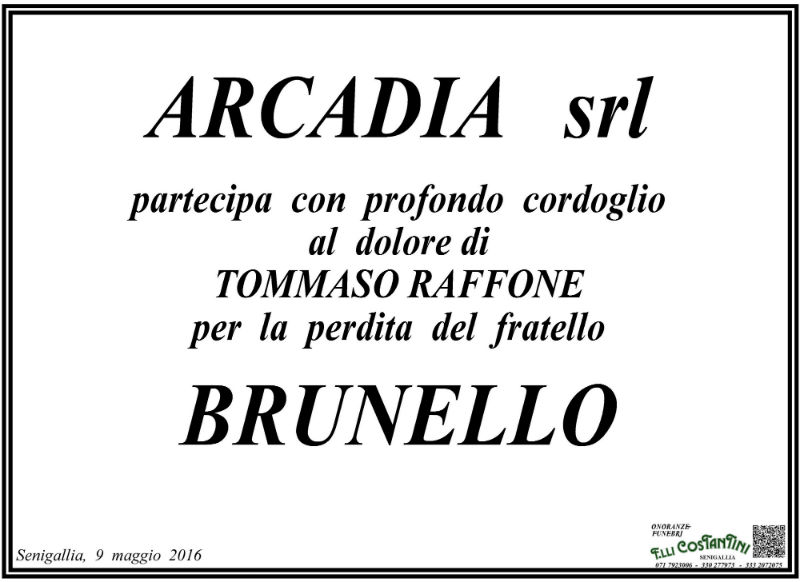 Manifesto funebre per la morte di Brunello Raffone