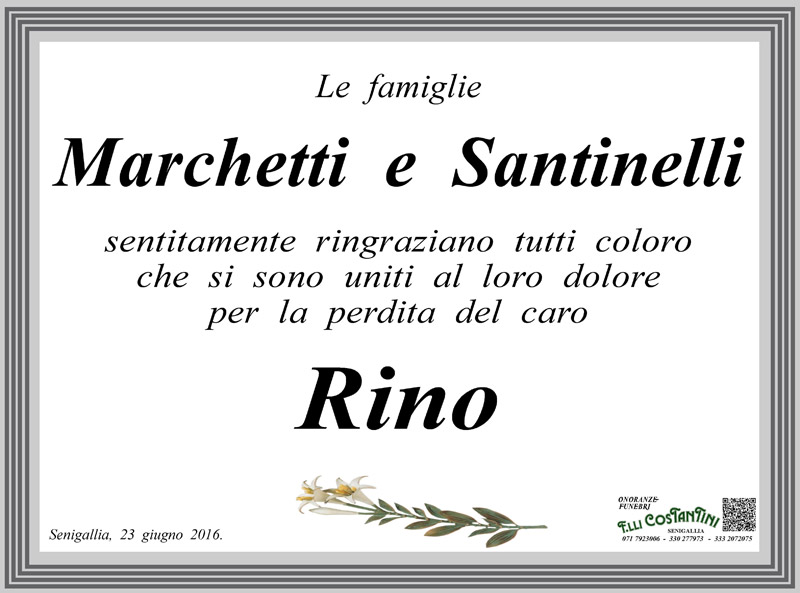 Manifesto di ringraziamento delle famiglie Marchetti e Santinelli