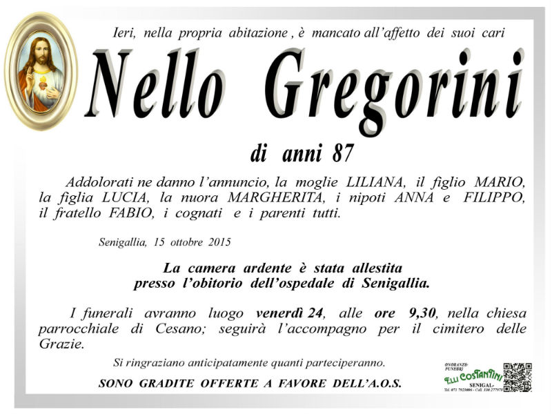 Nello Gregorini-Necrologio