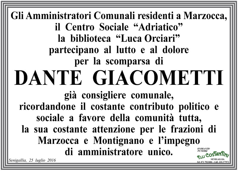 Manifesto in memoria di Dante Giacometti