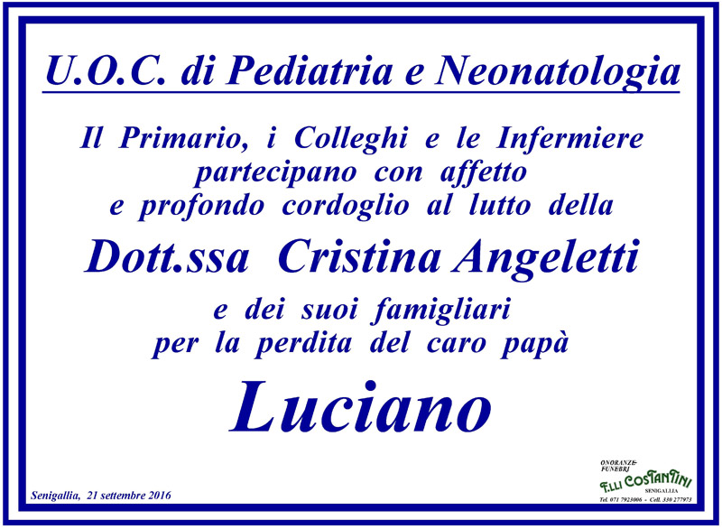 Il manifesto per il lutto della dottoressa Cristina Angeletti