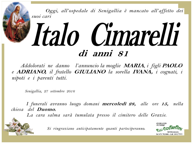 Manifesto funebre per Italo Cimarelli