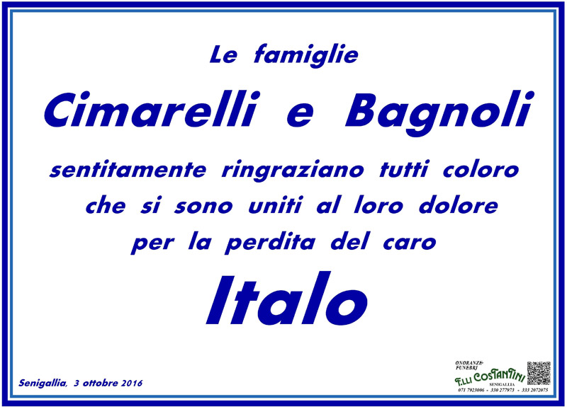 Manifesto di ringraziamento delle famiglie Cimarelli e Bagnoli