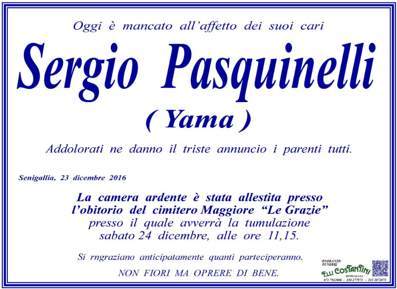 Manifesto funebre per Sergio Pasquinelli