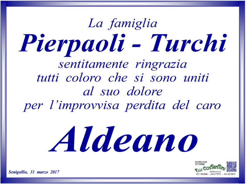 Ringraziamenti famiglie Pierpaoli-Turchi