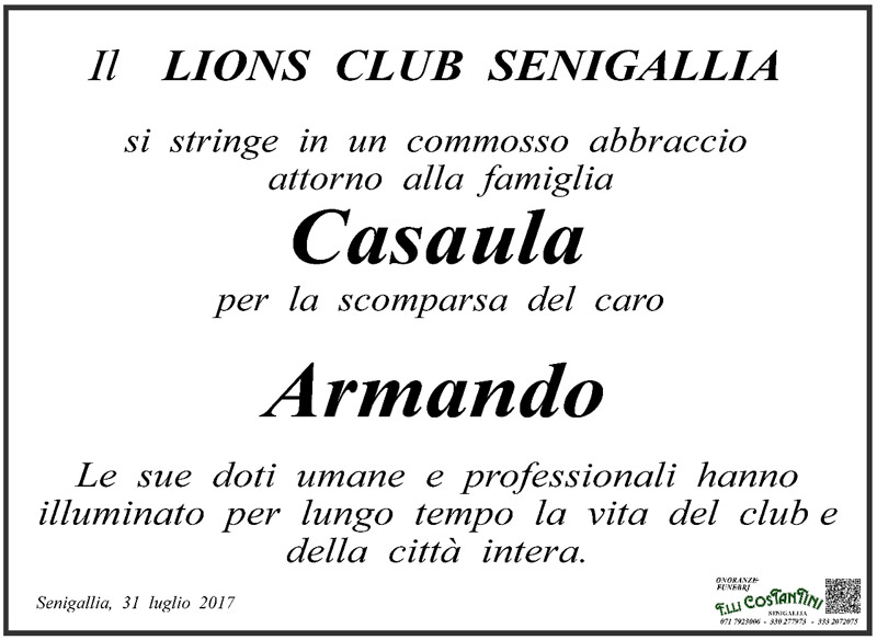 Il manifesto del Lions Club per Armando Casaula
