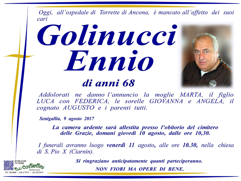 Il manifesto funebre per Ennio Golinucci