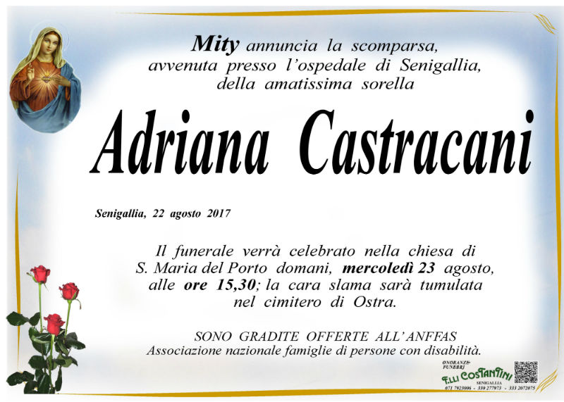 Adriana Castracani, necrologio