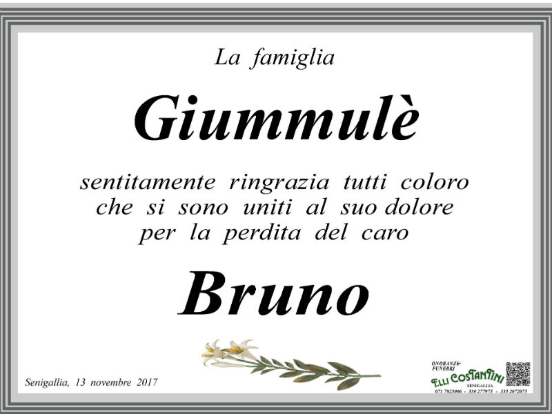 Bruno Giummulè, ringraziamenti famiglia