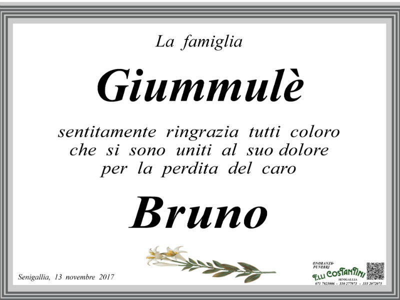 Bruno Giummul, ringraziamenti famiglia