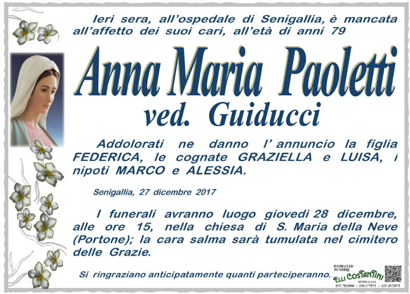 Necrologio Anna Paoletti