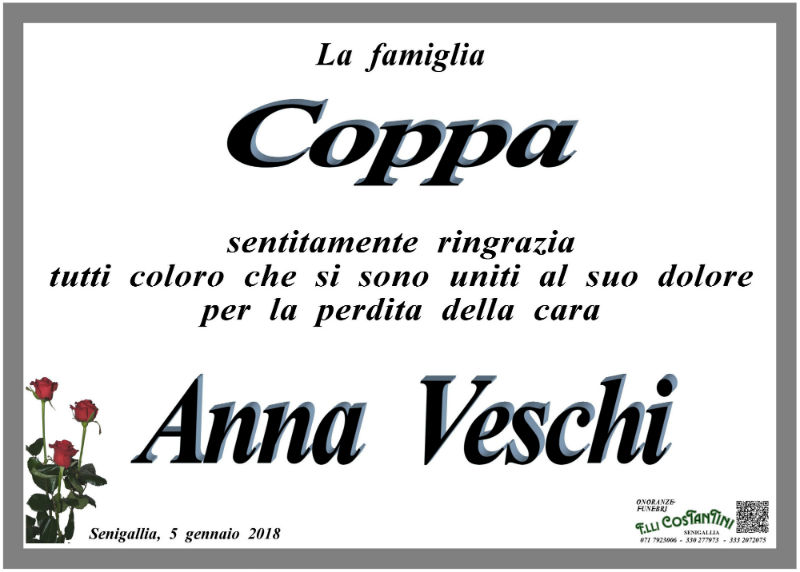 Partecipazione morte Anna Veschi