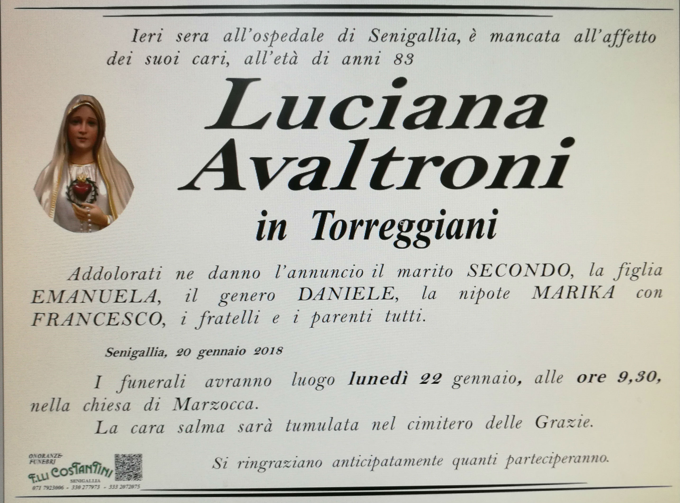 Luciana Avaltroni, necrologio