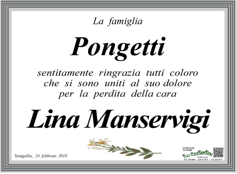 Famiglia Pongetti, ringraziamenti