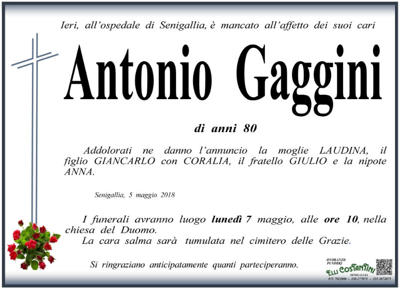 Necrologio Antonio Gaggini