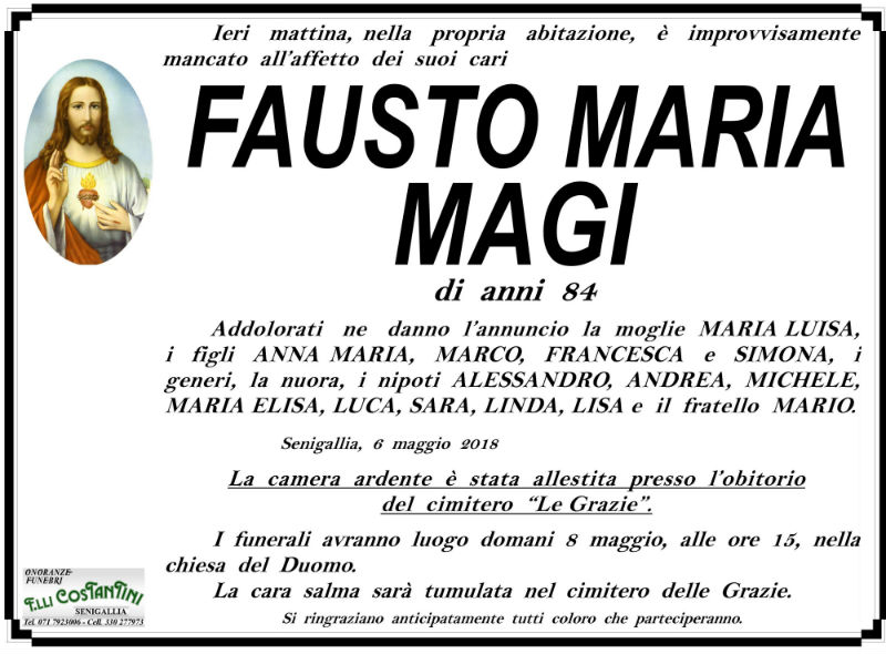 Fausto Maria Magi, necrologio