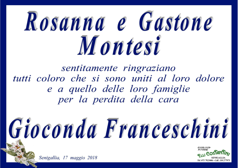 I ringraziamenti di Rosanna e Gastone Montesi