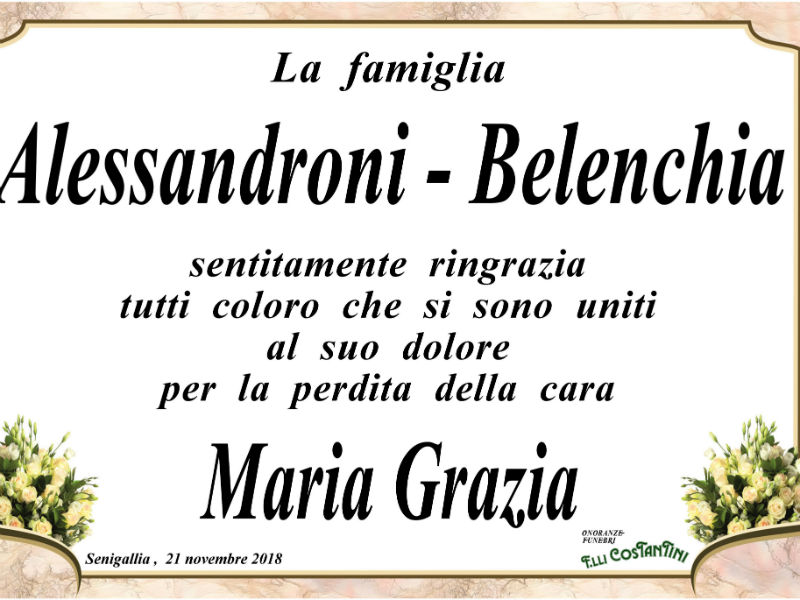 Ringraziamenti famiglia Belenchia-Alessandroni