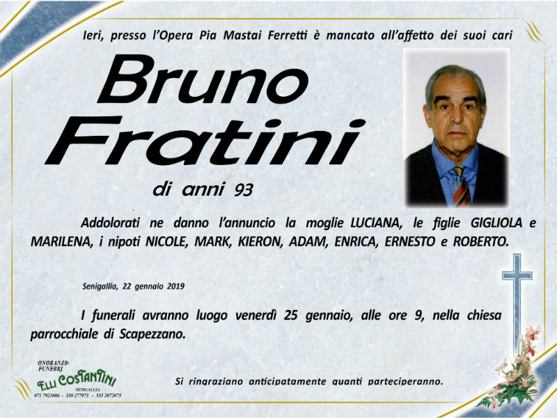 Bruno Fratini, necrologio
