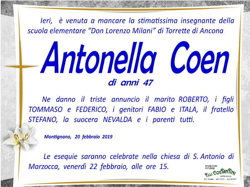 Antonella Coen, necrologio