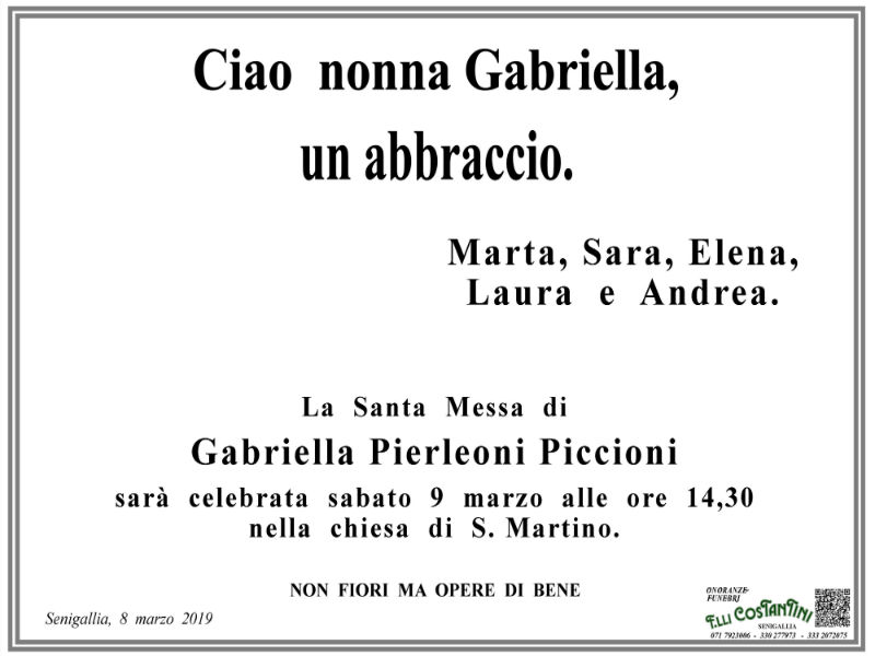 Gabriella Pierleoni Piccioni, ricordo