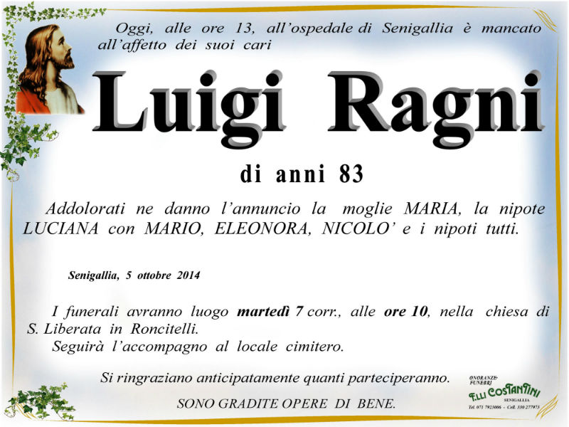 Necrologio Luigi Ragni
