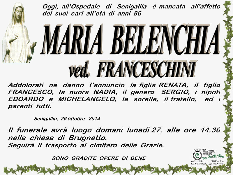 Necrologio Maria Belenchia