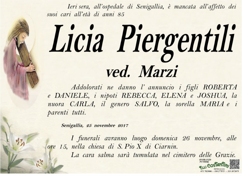 Necrologio Licia Piergentili