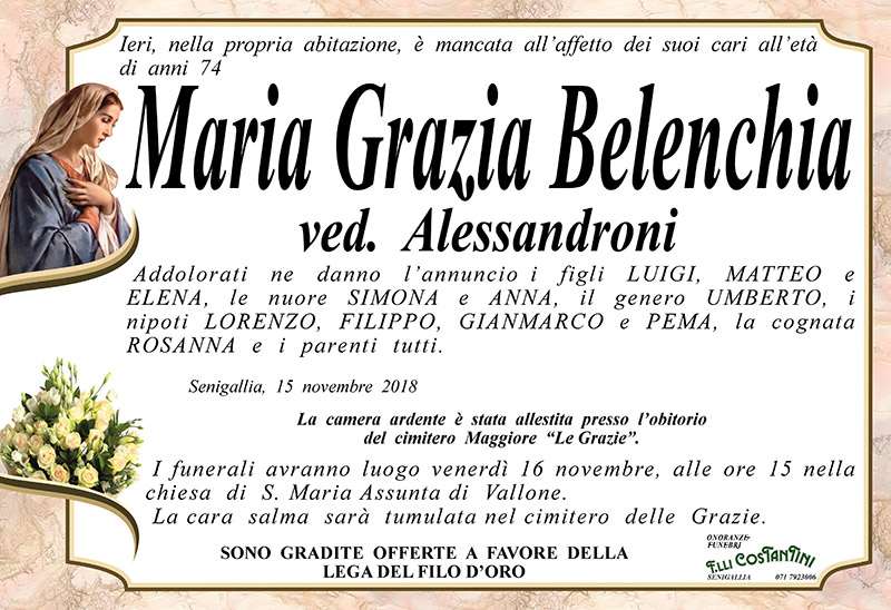Necrologio Maria Grazia Belenchia